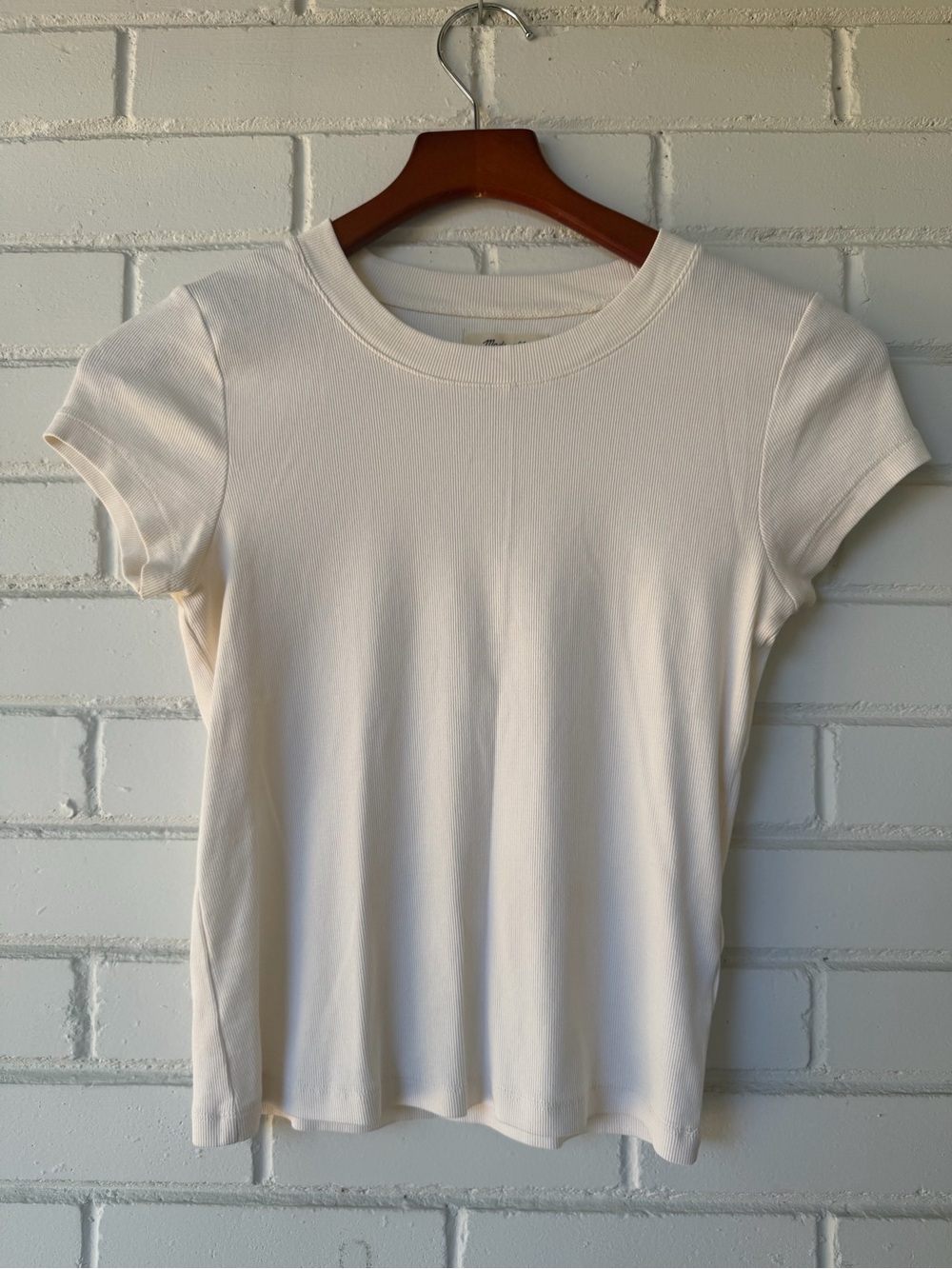 Madewell Ribbed Short Sleeve Crewneck Baby Tee - Cream / White